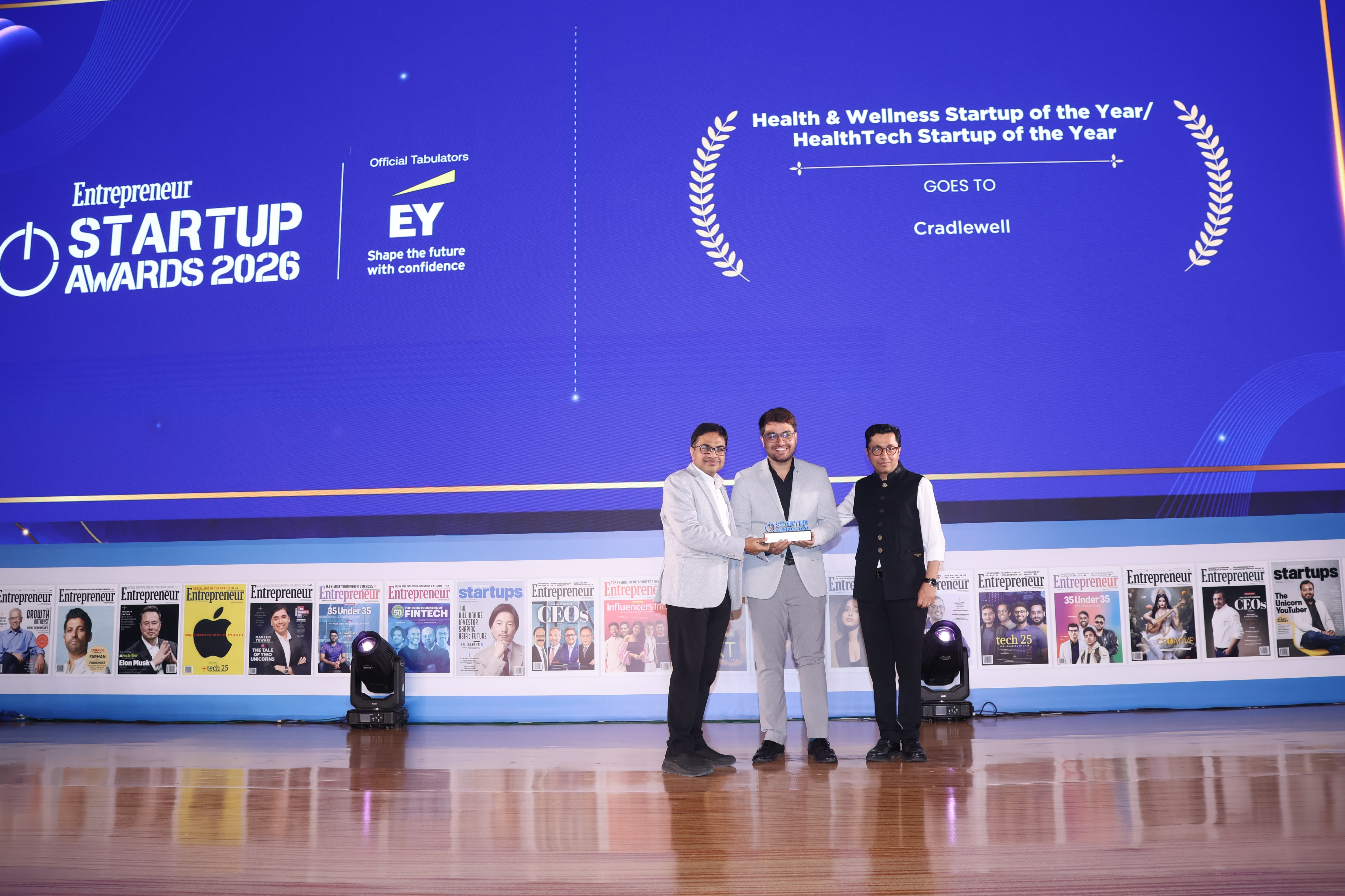 Cradlewell CEO Lokesh receiving award at Entrepreneur India Startup Awards 2026